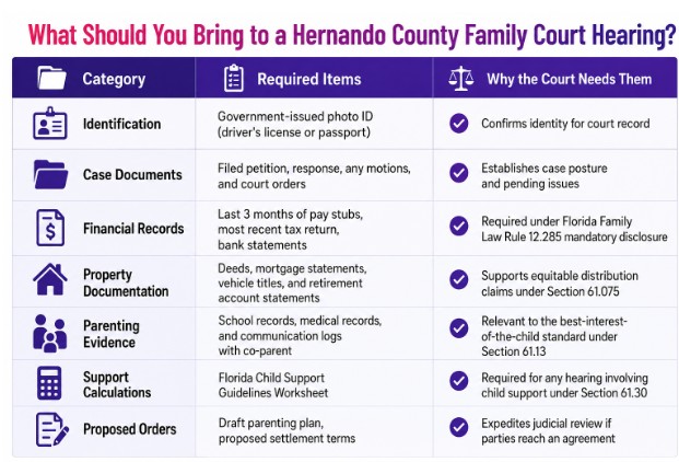 What Should You Bring to a Hernando County Family Court Hearing?